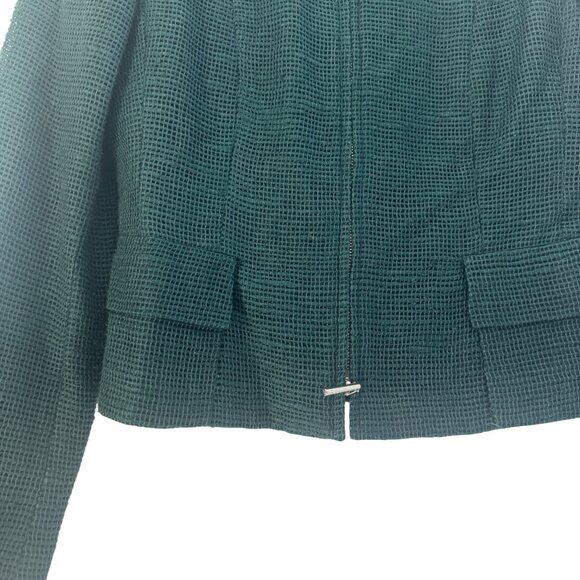 Akris Punto Front Zip Up Jacket Women's Textured 100% Silk Green, Size S - Picture 3 of 9